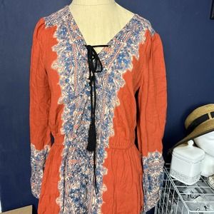 Free People Sienna Print Tunic Long Sleeves Size Small